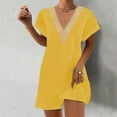 thumbnail image 1 of Mefallenssiah Mode Femmes Été Solide Causal V-Cou à Manches Courtes Vacances Robe de Dentelle, 1 of 7