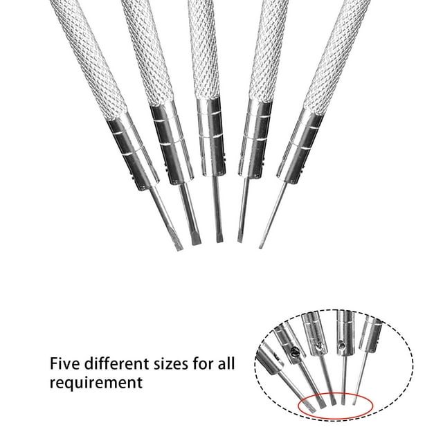 Unatoiry 5 Pieces Screwdriver Set Rustproof Waterproof Nutdriver Kit Maintenance Device Flat Tips Slotted Screwdrivers Long Handle Watch