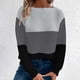 thumbnail image 4 of Suéter de cuello redondo para mujer, suéter de punto con empalme de color en contraste, cuello redondo, manga larga, blusa para mujer, 4 of 8