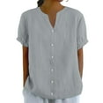 thumbnail image 2 of Bovemsi Women's Fashionable Casual V Neck Short Sleeved Cotton and Linen Top Shirt, Gray Women's Summer Shirts, 3XL, 2 of 5