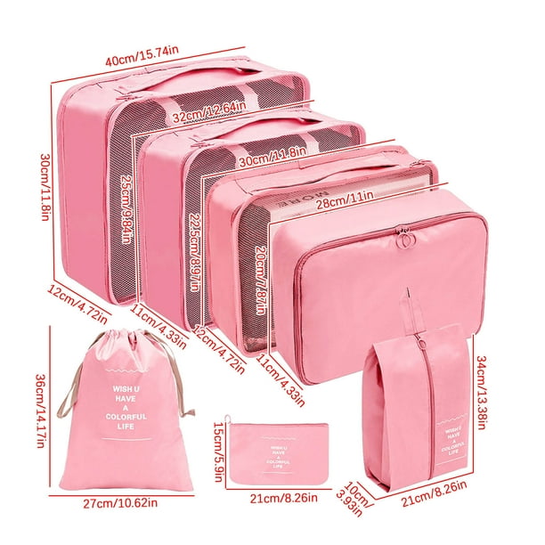 Conjunto de Bolsa de Maquillaje de Viaje con Traje de 7 Piezas Ropa Zapatos Ropa Interior Sub-Bolsa, Pequeño Maquillaje Bolsa Equipaje Acabado Organizador, 40x12x30cm Etc.
