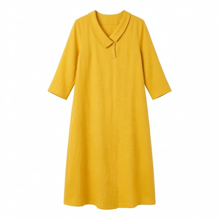 ladies collar dresses YHAJDS Women Lapel Dress 3/4 Sleeve Solid Color With Side Pockets Relaxed Daily Fall Winter Ecom Style:AP1E211975