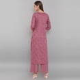 thumbnail image 5 of Janasya Indian Round Neck 3/4 Sleeve Ethnic Motifs Mauve Rayon Kurta With Palazzo For Women, 5 of 7