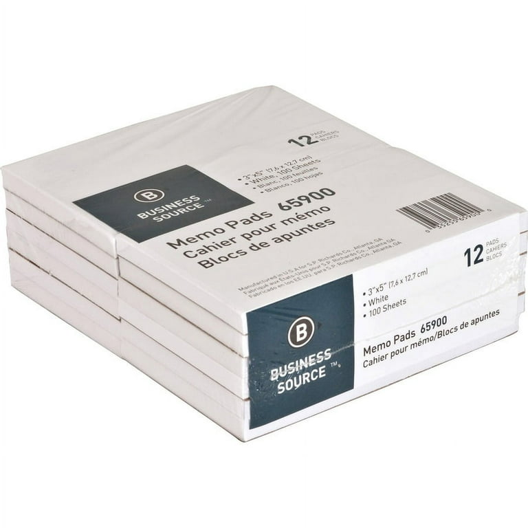 Business Source Plain Memo Pads - 100 Sheets - Plain - Glued - Unruled - 15 lb Basis Weight - 3 Business Source Plain Memo Pads - 100 Sheets - Plain - Glued - Unruled - 15 lb Basis Weight - 3