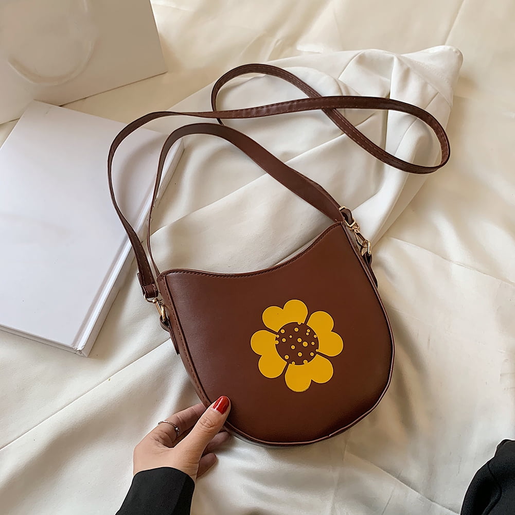 Casual Flower Print Crossbody Bags Women PU Leather Shoulder Messenger Handbag