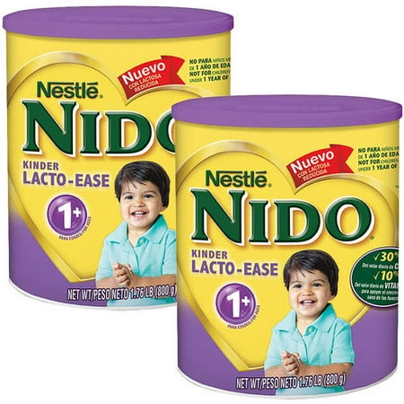 Reduced Calorie Formula - (2 Pack) NIDO Kinder Lacto-Ease 1+ Reduced Lactose Fortified Powdered Milk Beverage 1.76 lb. Canister