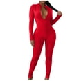 thumbnail image 2 of Black and Friday Clothing Sales Idoravan Women's Slimming Long Leg Bodysuit,Women's Summer Casual Sexy V-neck Jumpsuit Waistband Slimming Jumpsuit Red M, 2 of 6