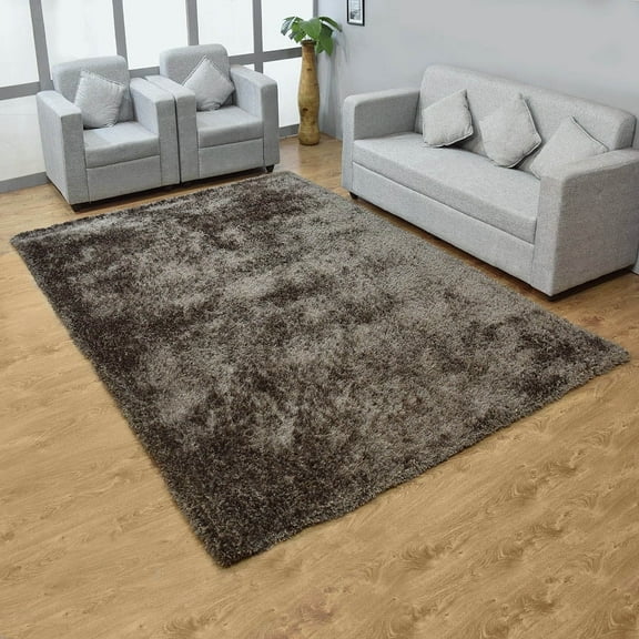 Rugsotic Carpets Hand Tufted Shag Polyester Eco-Friendly Area Rugs - 3'11''x5'7'', Rectangle, Dark Brown Beige, Plain Solid Design, High Pile Handmade Anti Skid Rugs for Living Room, K00111