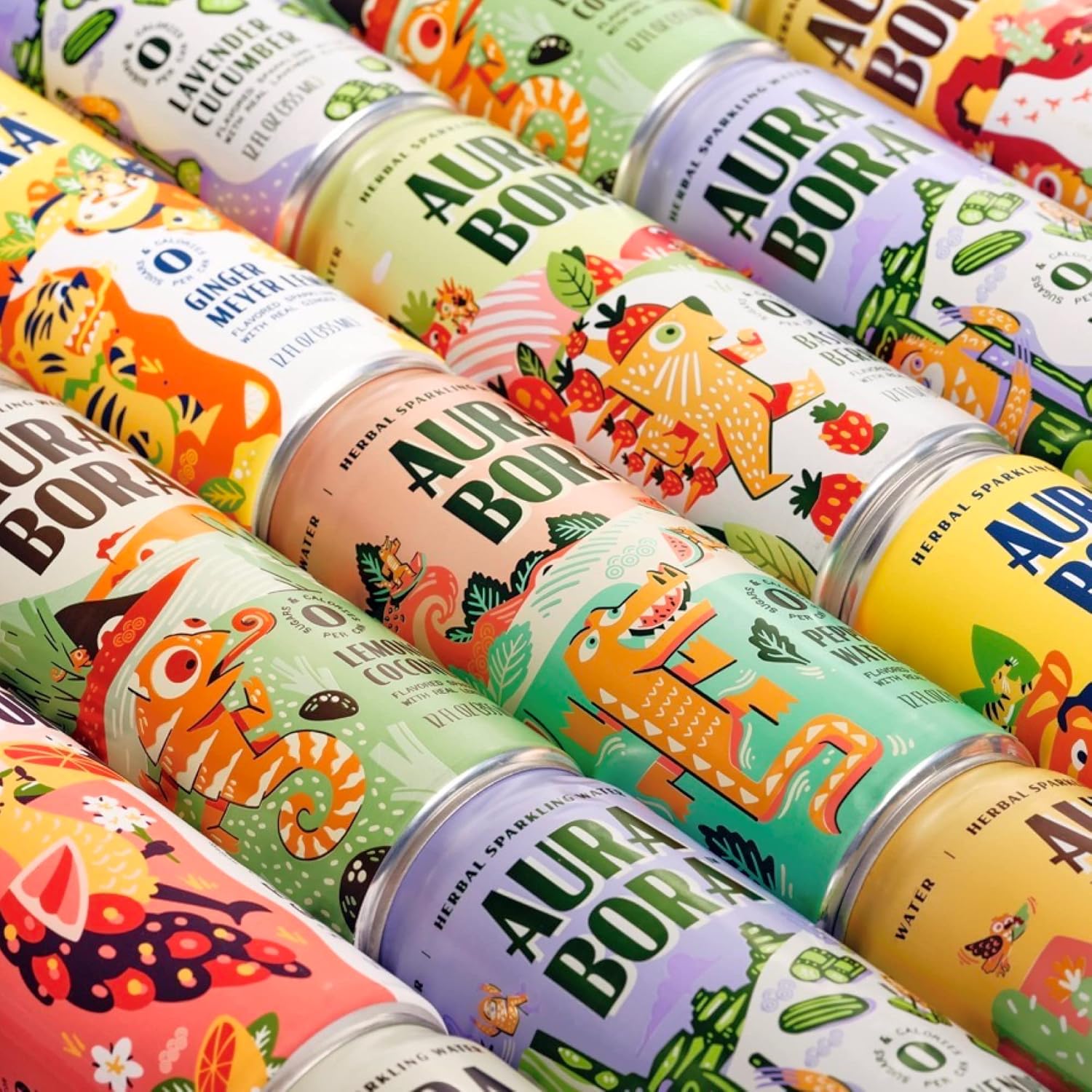 Lavender Cucumber Herbal Sparkling Water by Aura Bora, 0 Calories, 0 Sugar, 0 Sodium, Non-GMO, 12 oz Can (Pack of 12)