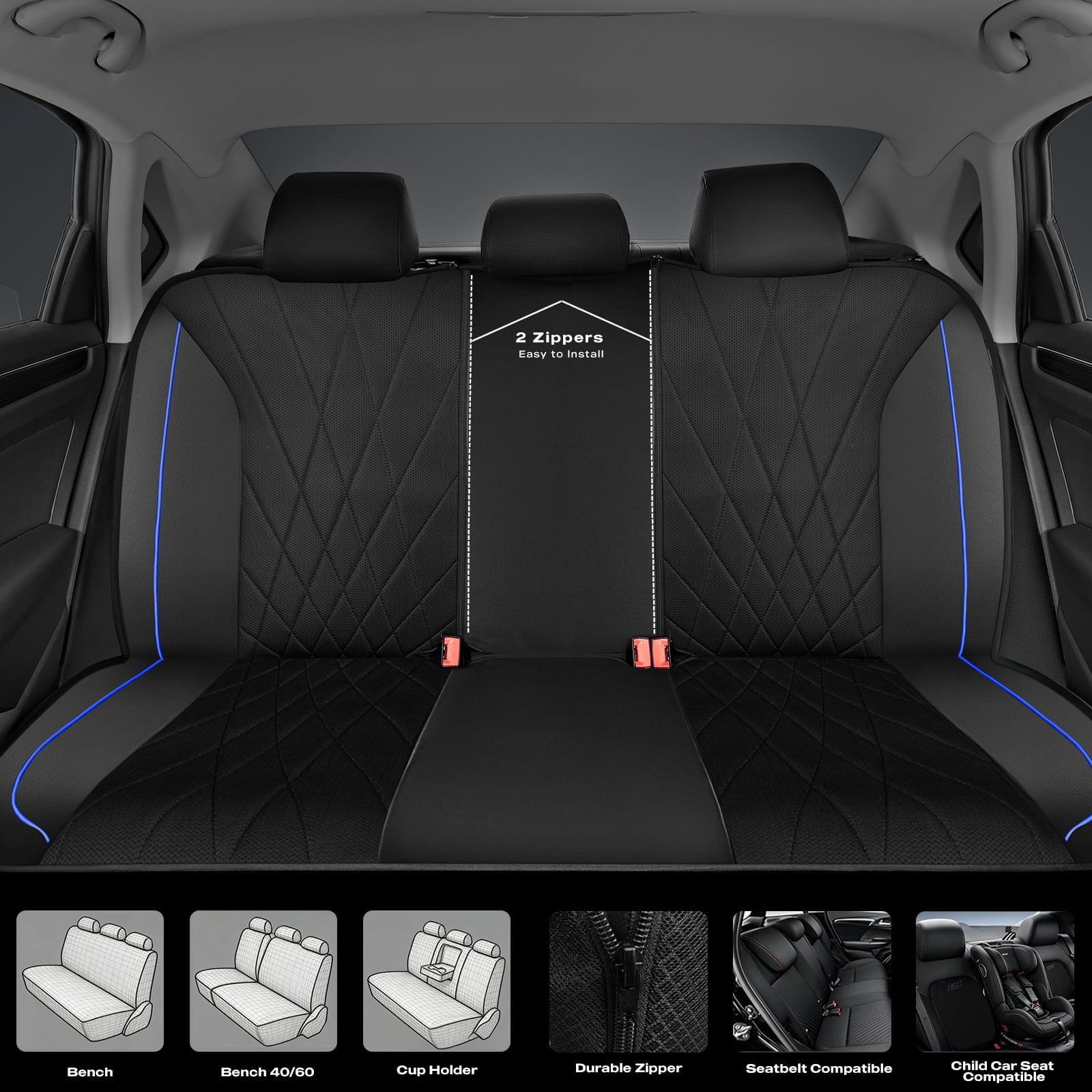 Skechers Car Seat Covers , Air-Cool Design Memory Foam Seat Covers, Piping Leather Mesh Car Seat Cover,Airbag Compatible,Automotive Comfort Universal FitMost Cars,Vans,Truck,SUV,Beige Front Set