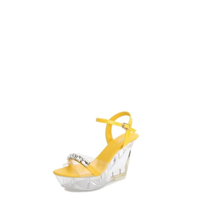 

Women‘s Wedge Heeled Sandals Platform Rhinestone Open Toe Ankle Strap High Heels Women‘s Sexy Pumps