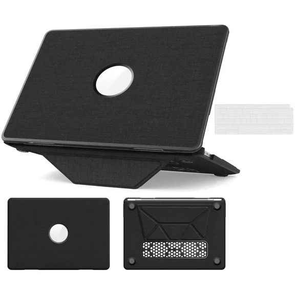 for MacBook Air 13 inch Case 2022 2021 2020 2019 2018 A2337 M1 A2179 A1932 Fabric Textured Hard Shell Protective Cover with Foldable Kickstand & Keyboard Cover & Logo Cutout Design