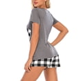 thumbnail image 4 of Pyjama d'Été pour Femmes Manches Courtes Décontractées Hauts Shorts Ensemble de Pyjama Tenue de Maison Bleu, G, 4 of 5