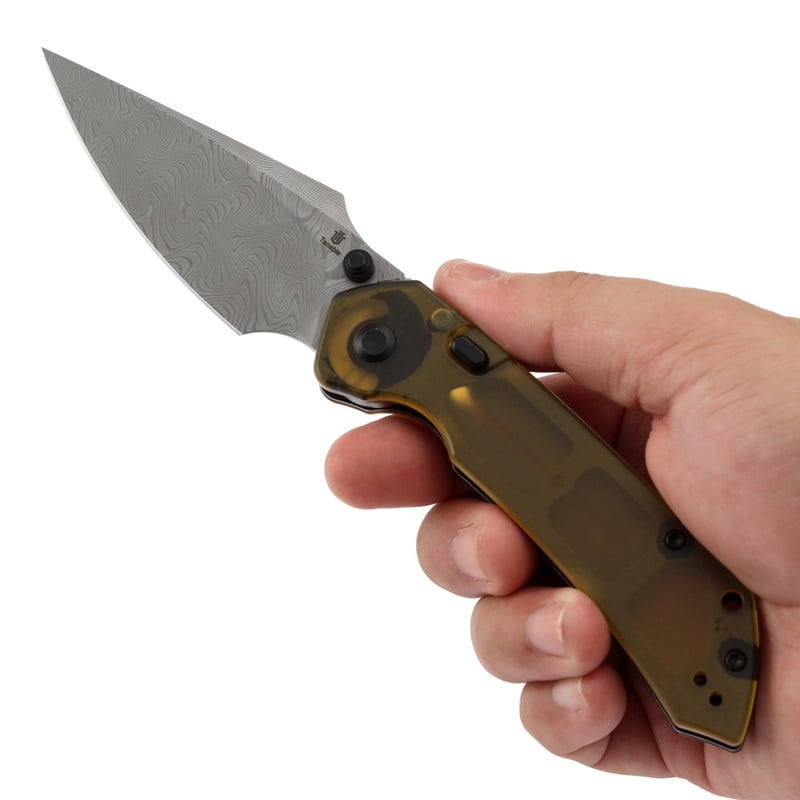 Tenable Fenrir Folding Pocket Knives 3.4“ Damacus Blade,Amber PEI Handle,B1034H6