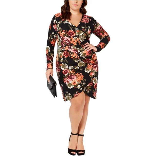 Vestido cruzado de tulipán Planet Gold para mujer, negro, 2X