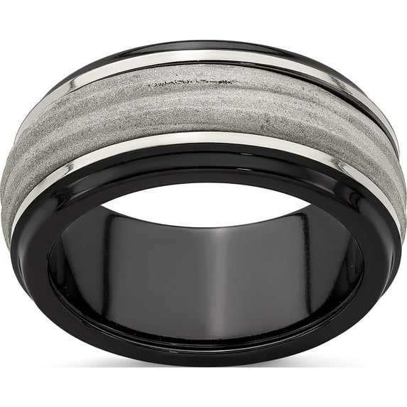 Titanium/Silver Two-Tone Edward Mirell Black Ti & Sterling Silver Inlay Laser Polished Wave Ring (Size 9.5) Made In United States emr298-9.5