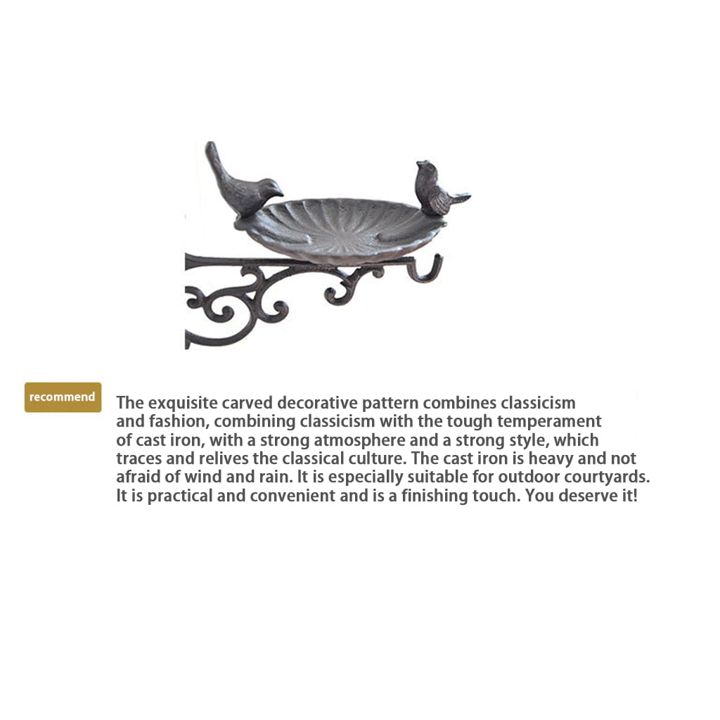 Cast Iron Bird Bath with Hook Garden Decor Wall Mounted Weatherproof Vintage Water Bowl for Wild Birds