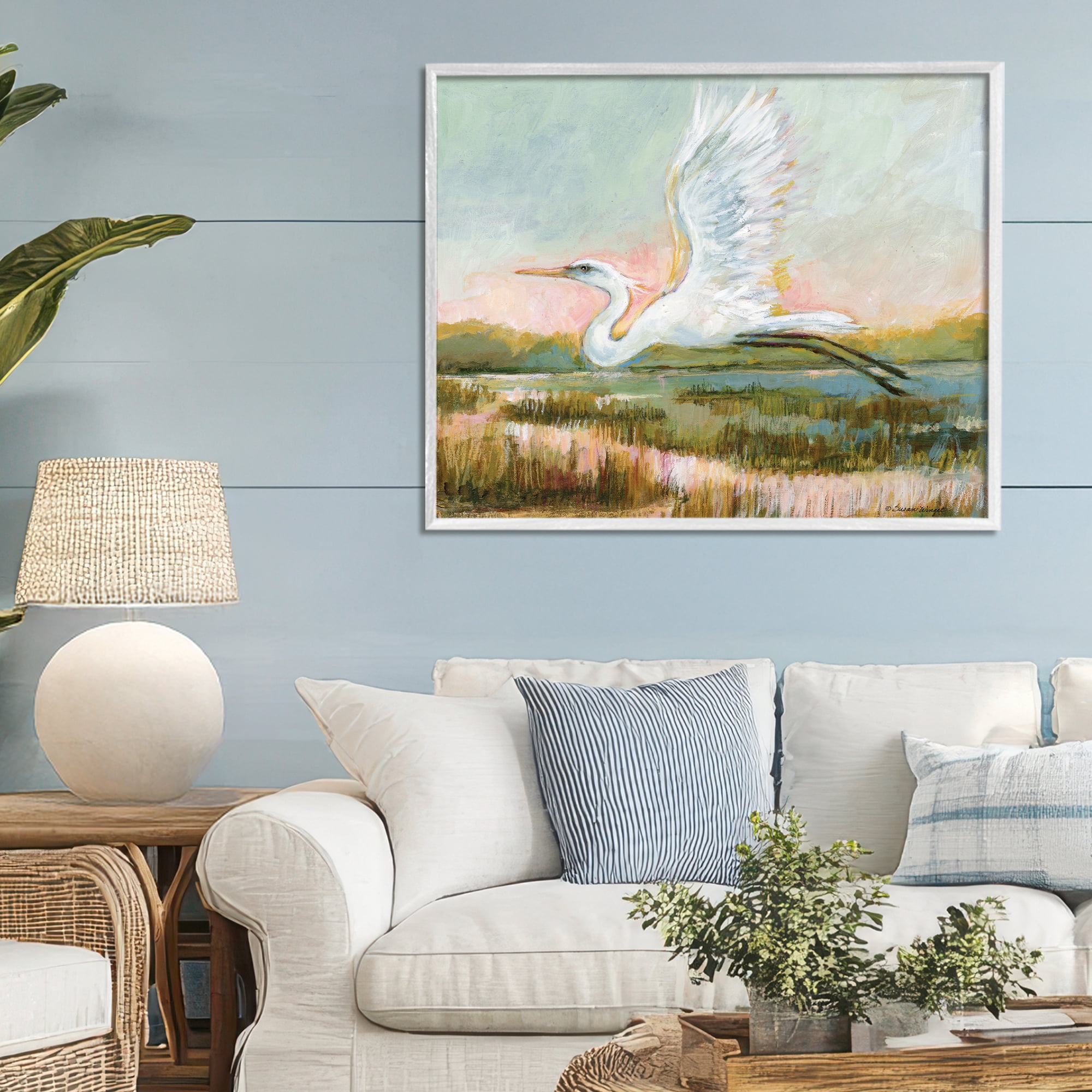 Stupell Industries White Heron Flying White Framed Giclee Art, design by Susan Winget