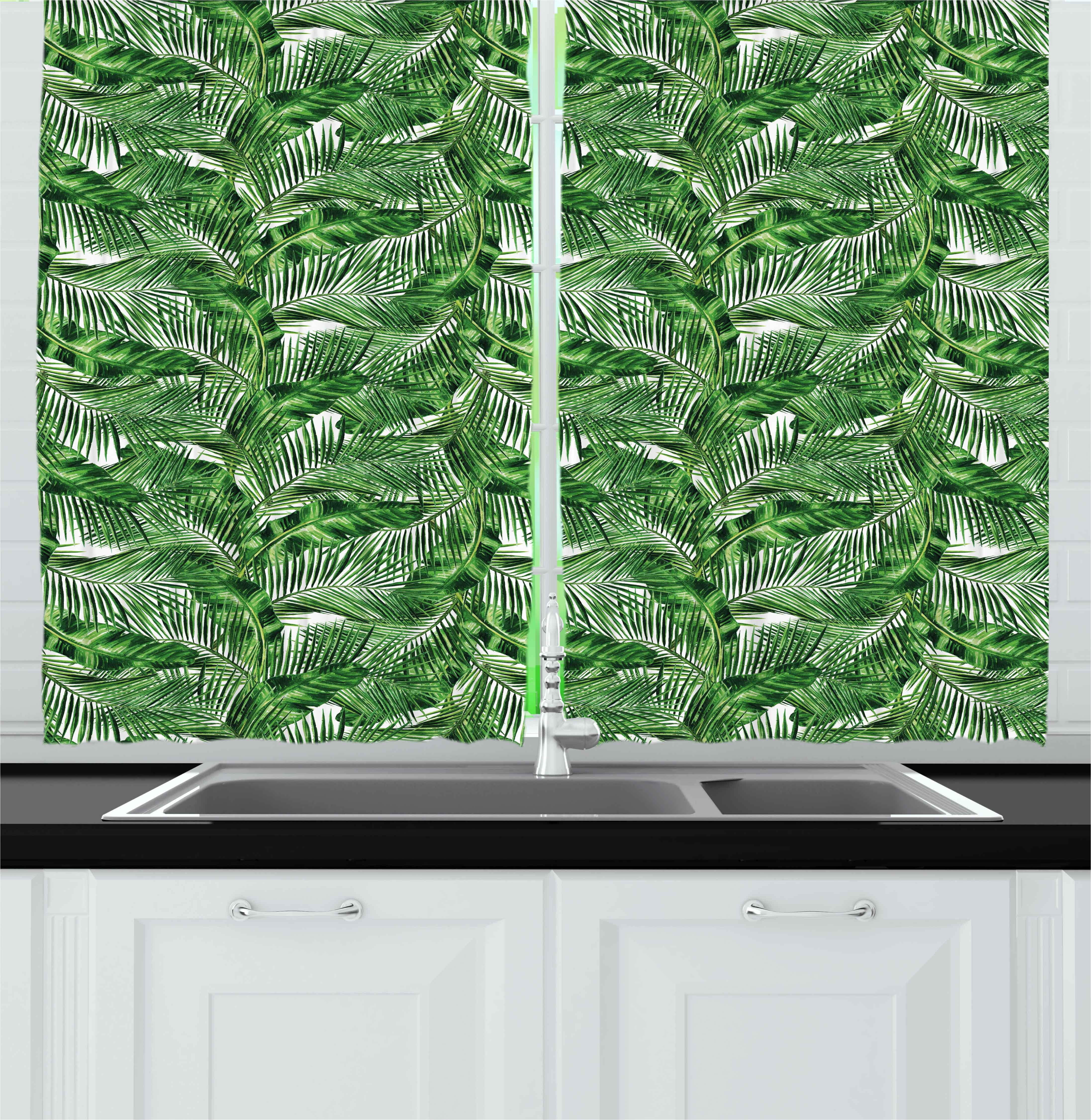 Zen Curtains 2 Panels Set, Tropical Plants Background Feng Shui Style