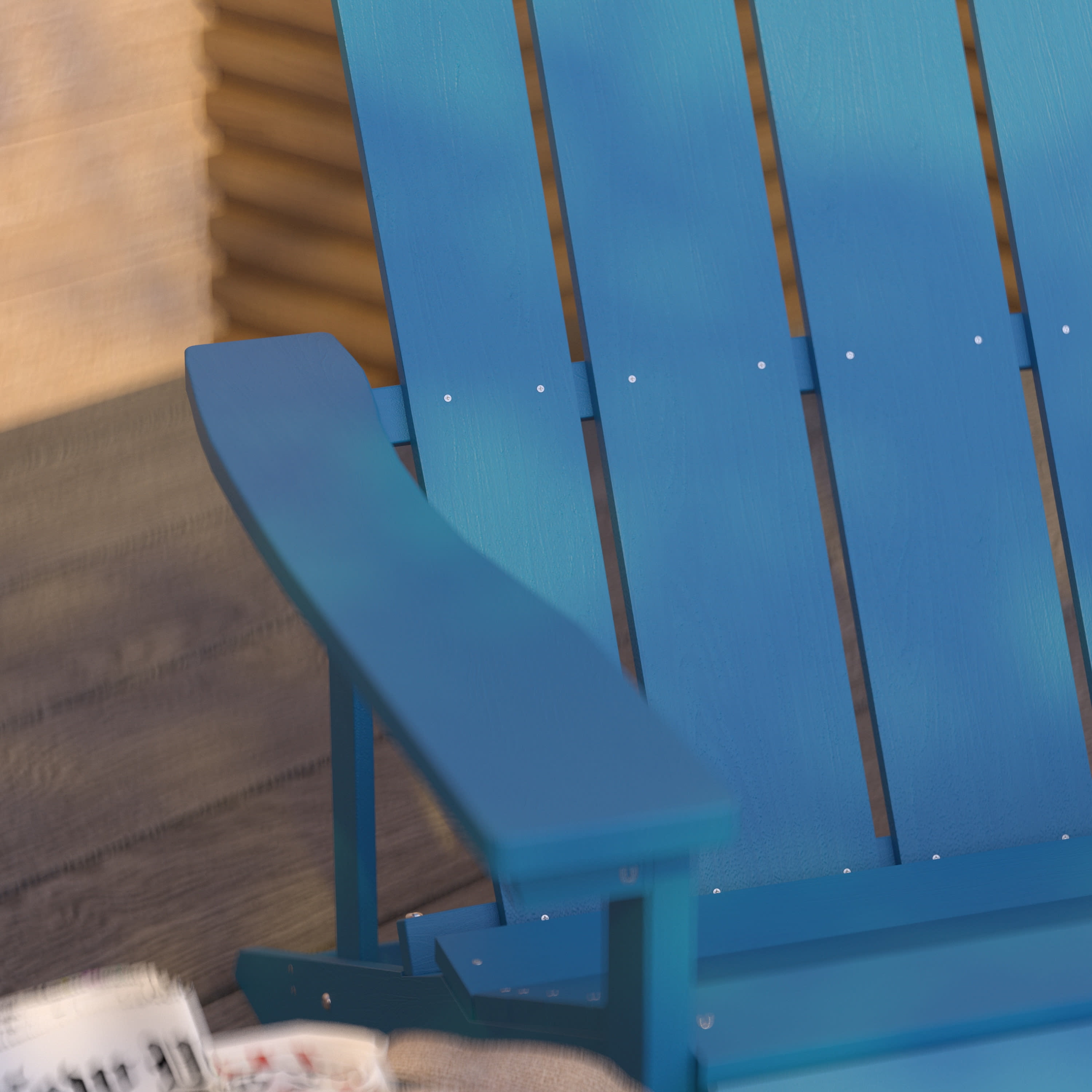 Merrick Lane Azure Blue Adirondack Patio Chairs With Vertical Lattice Back And Weather Resistant Frame