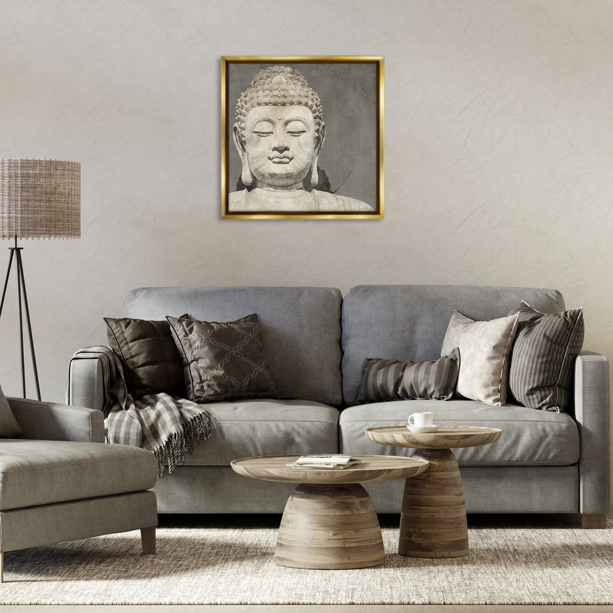 Stupell Industries Rustic Buddha Portrait History & Language Painting Gold Floater Framed Canvas Art Print Wall Art, 25 x 25