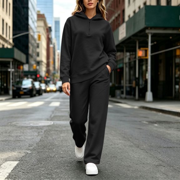 IUYRTFE Women 2 Piece Tracksuit Half Zip Hoodie and Sweatpants Set Casual Lounge Wear for Fall Winter Daily Wear