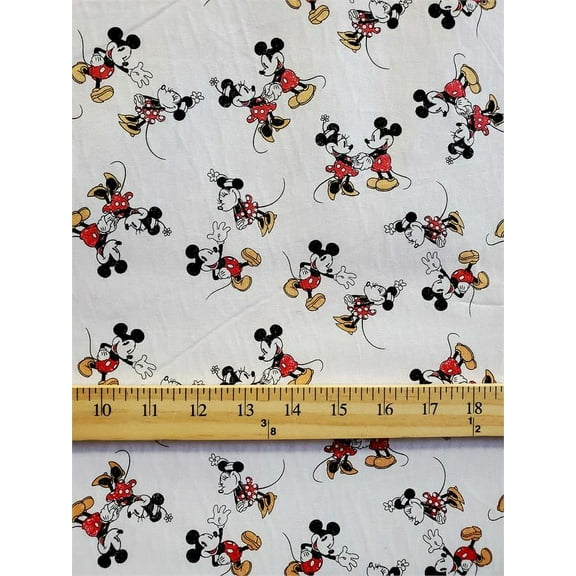 100% Cotton Fabric "Mickey & Minnie Mouse, Happy to see you" Print / 45" Wide