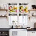 thumbnail image 2 of 2 Panels Kitchen Tier Curtains 39 Inch Length, Spring Floral Grommets Window Treatment Curtain, Sunflower Black White Plaid Pastoral Rustic Thermal Curtains Drapes for Living Room/Bathroom, 2 of 9