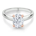 thumbnail image 2 of Gem Stone King 925 Sterling Silver and 10K Rose Gold Moissanite Women Solitaire Ring (2.10 Cttw, Oval 9X7MM, Size 5), 2 of 4