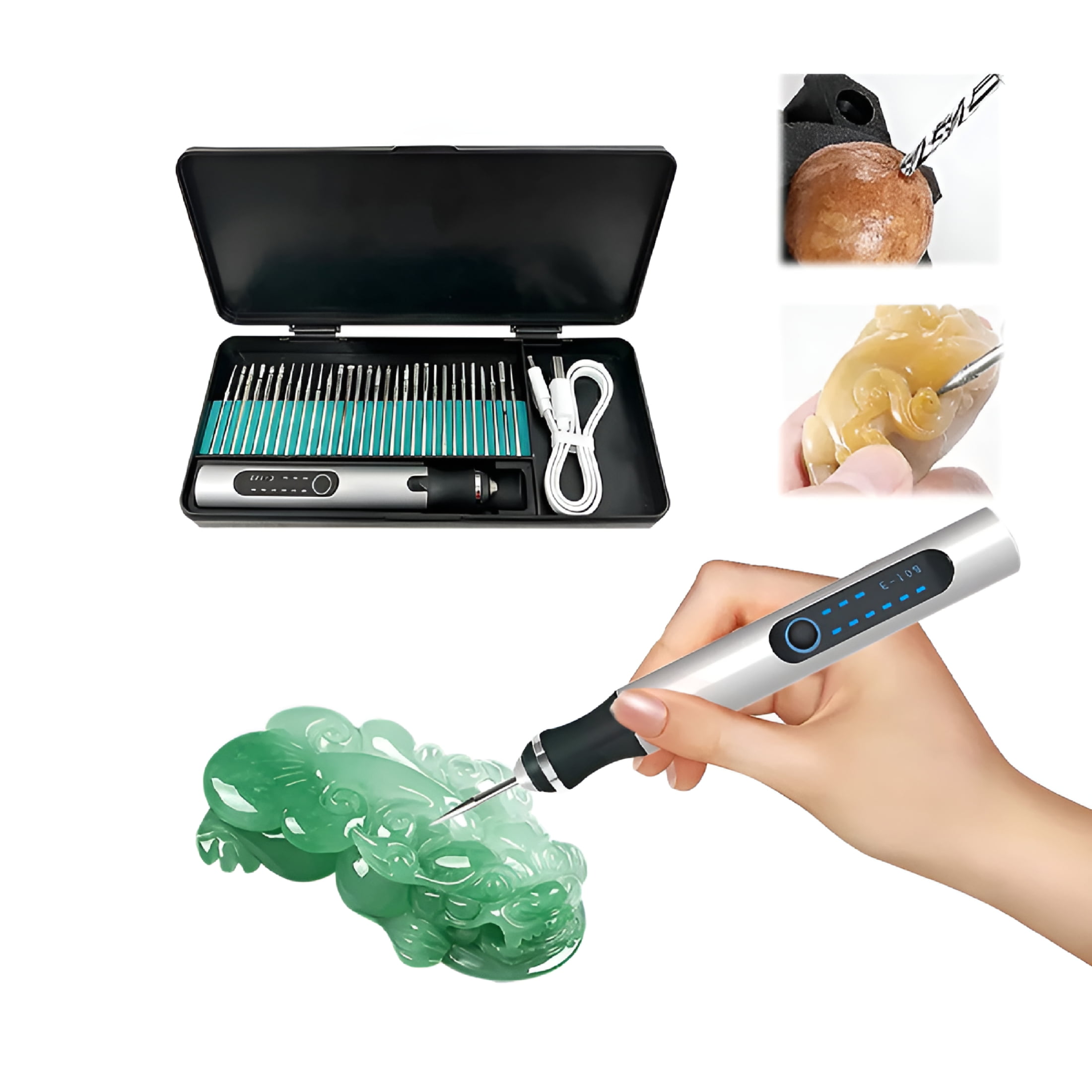 EXLEAF 2026 New Electric Engraving Pen Kit with 30 Bits,Usb Rechargable Cordless Engraving Tools,Portable Diy Engraving Pen for Metal,Wood,Stone,Jewelry,Glass and Plastic