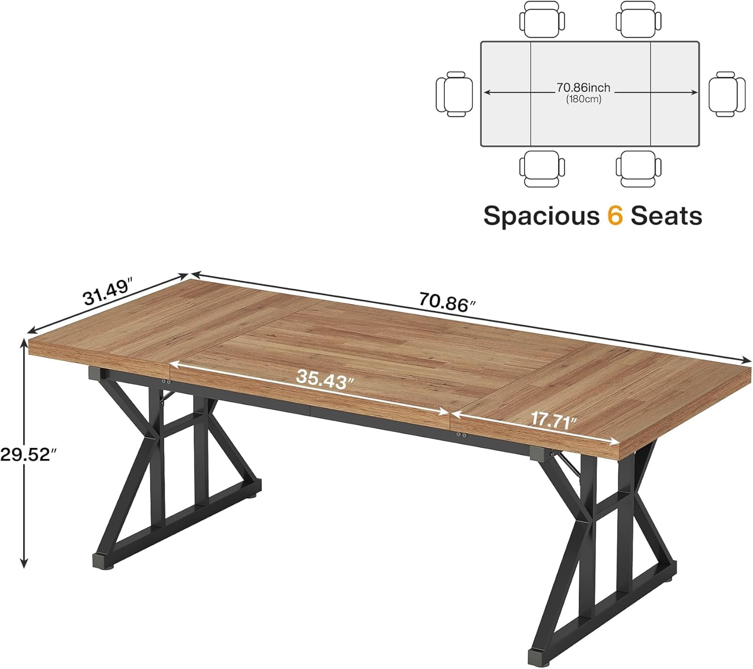 Tribesigns 70.9-Inch Executive Office Desk, Large Computer Work Desk for Home Office (Light Brown & Black)