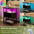 thumbnail image 5 of End Table with Charging Station, Narrow Side Table with Adjustable Fabric Drawer, 3-Tier End Tables Living Room, Small Nightstand with Outlets, LED Skinny Night Stand for Bedroom Small Spaces Black, 5 of 18