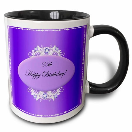 3dRose Purple 25th Birthday - Two Tone Black Mug,