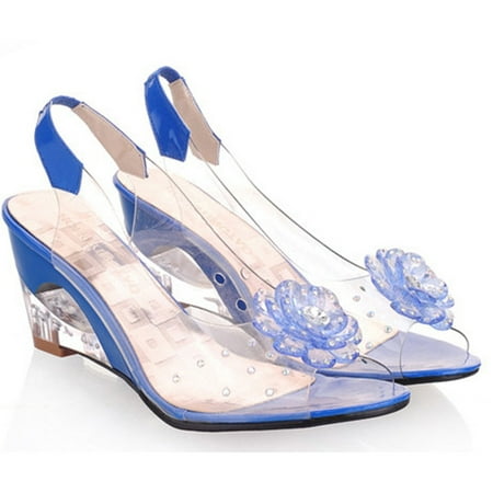 

Studded Flower Design Transparent Sandals Peep Toe Heels Sandals Wedding Party Shoes For Women New