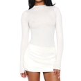 thumbnail image 3 of Women'S Patchwork Bodycon Sleeve Ruched Bodycon Work Mini Dress White L, 3 of 9