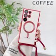 thumbnail image 1 of Adjustable Straps With Phone Case For Magsafe For Samsung S23 S22 Ultra S21 FE Soft Rope Lanyard Magnetic Plating Cases Neckband Red For Samsung S23, 1 of 6