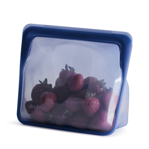 Stasher Premium Food-Grade Silicone Reusable Food Storage Container, Holds 56oz, Leak Free Pinch Loc Seal, Ocean Blue, 1 Stand Up Bag, Mother's Day Gifting