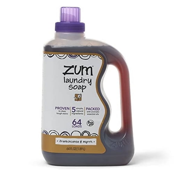 Zum by Indigo Wild Clean Laundry Soap - Plant-Based Liquid Laundry Soap - Contains Baking Soda, Essential Oils & Saponified Coconut Oil - Frankincense & Myrrh Scent - 64 fl oz