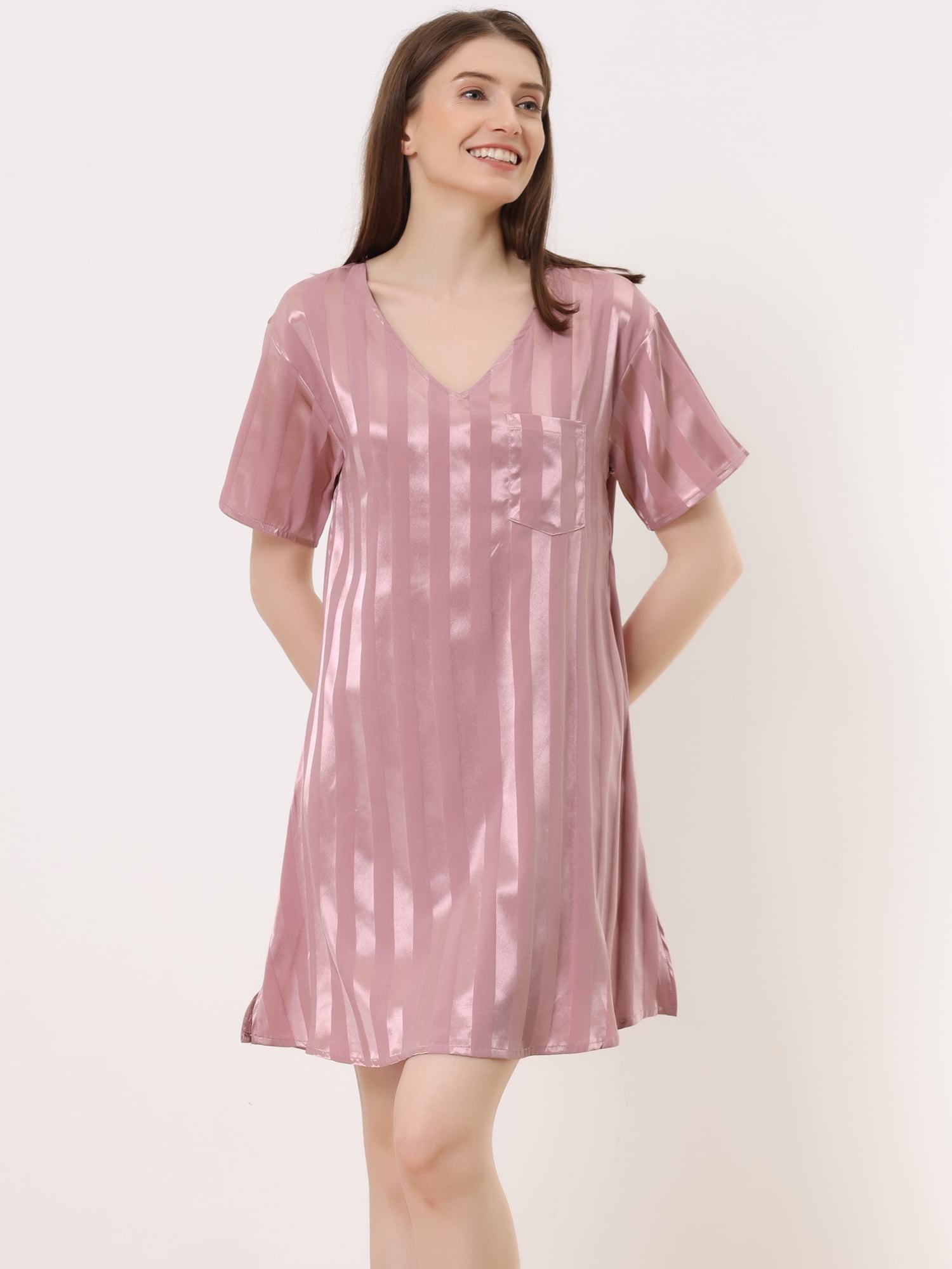 Unique Bargains Women's Pajamas Satin Dress Nightshirt Lounge Sleepwear Nightgown
