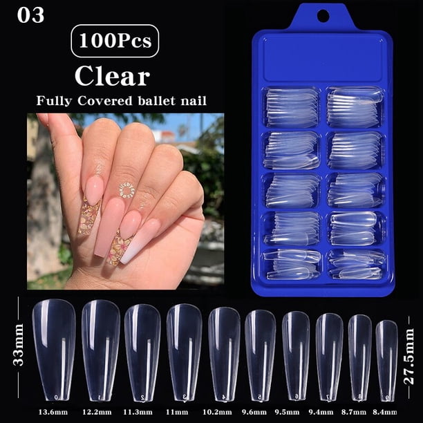 100 unids/caja de uñas postizas naturales, blanco claro, extensión de cobertura completa, puntas de uñas postizas, pegatina completa de gota de agua en forma de T para uñas Tan Jianjun unisex