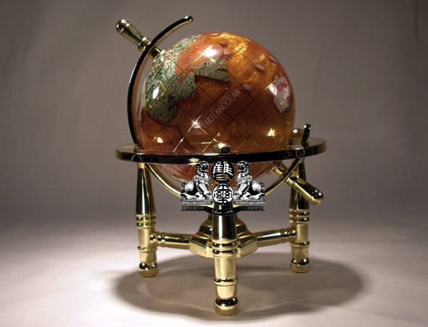 Unique Art 6-Inch Tall Pearl Swirl Ocean Mini Table Top Gemstone World Globe with Gold Tripod 