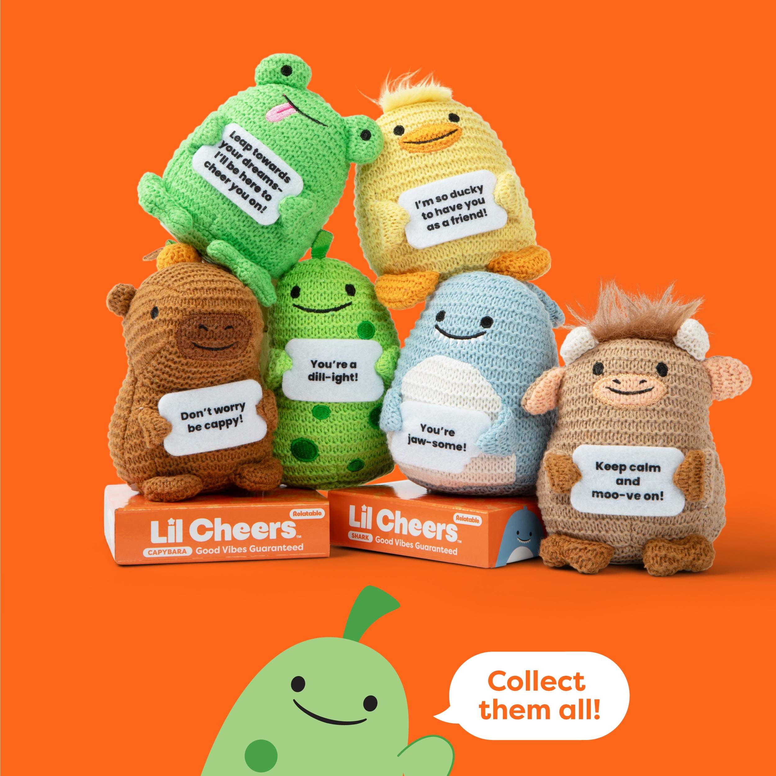 Lil Cheers Pickle by Relatable, Uplifting Plush Toy with Positive Message, Desk Decor