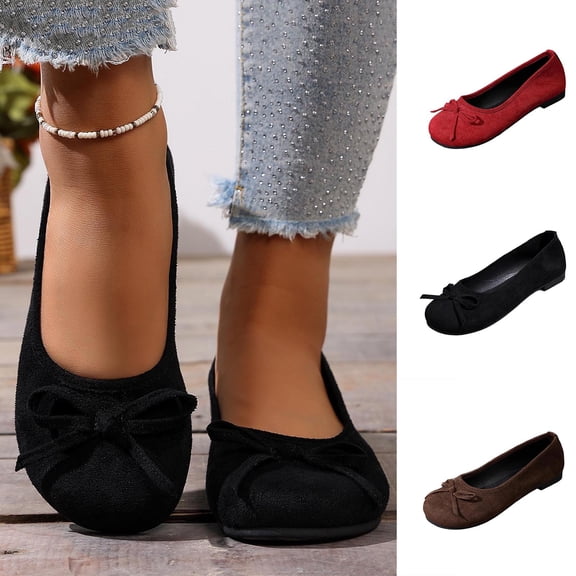 Miqool Flock Loafers Flat Shoes for Women Round Toe Closed Toe Shallow Mouth Soft Sole Slip On Indoor Outdoor Casual Shoes