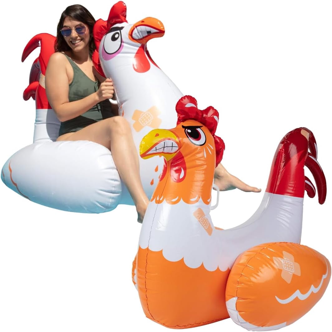 Chicken Fight Inflatable Pool Float Set - Includes 2 Giant Battle Ride-Ons - Flip Your Friends to Win! - Summer Fun