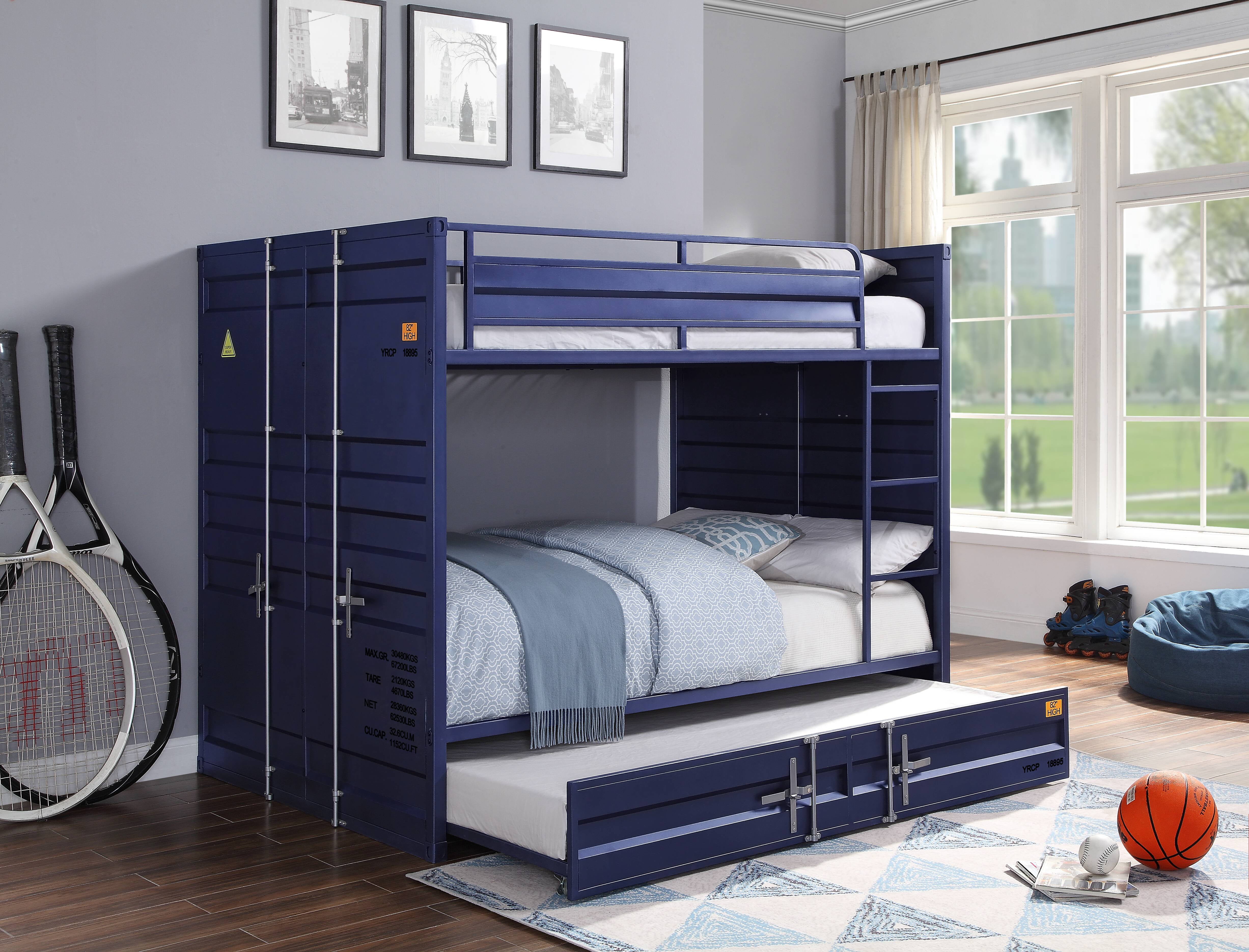 Acme Furniture Cargo Container Style Full Over Full Bunk Bed, Blue