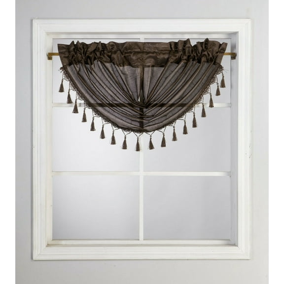 BELLISHED WINDOW SEMI SHEER WATERFALL VALANCE 1 PC JK57 BROWN SOLID TOP CURTAIN KITCHEN ,NURSERY,BATHROOM ATTIC ,PORCHE SIZE 48" WIDE X 38" LENGTH ROD POCKET