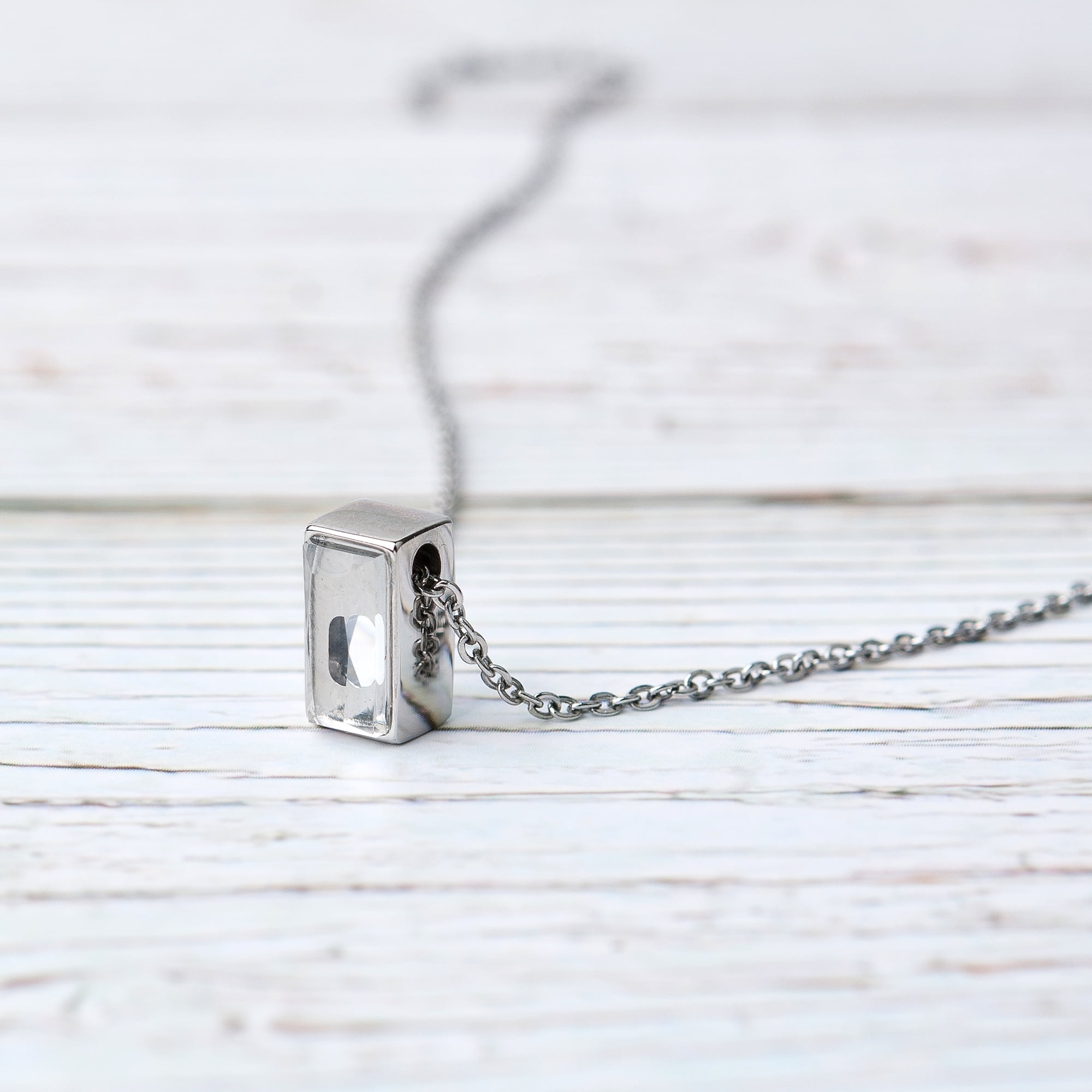 Silver Cremation Necklace, Cube Memorial Jewelry, Cube Urn Ashes Holder Pendant, Crystal Necklace for Ashes, Cube Keepsake Pet Ashes Necklace, with Fill Kit and Box Ship Next Day! [No Engraving]