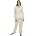 thumbnail image 1 of Bimba Printed Off-White Button-Down Shirt With Elastic Waist Pajama Pants-4, 1 of 5