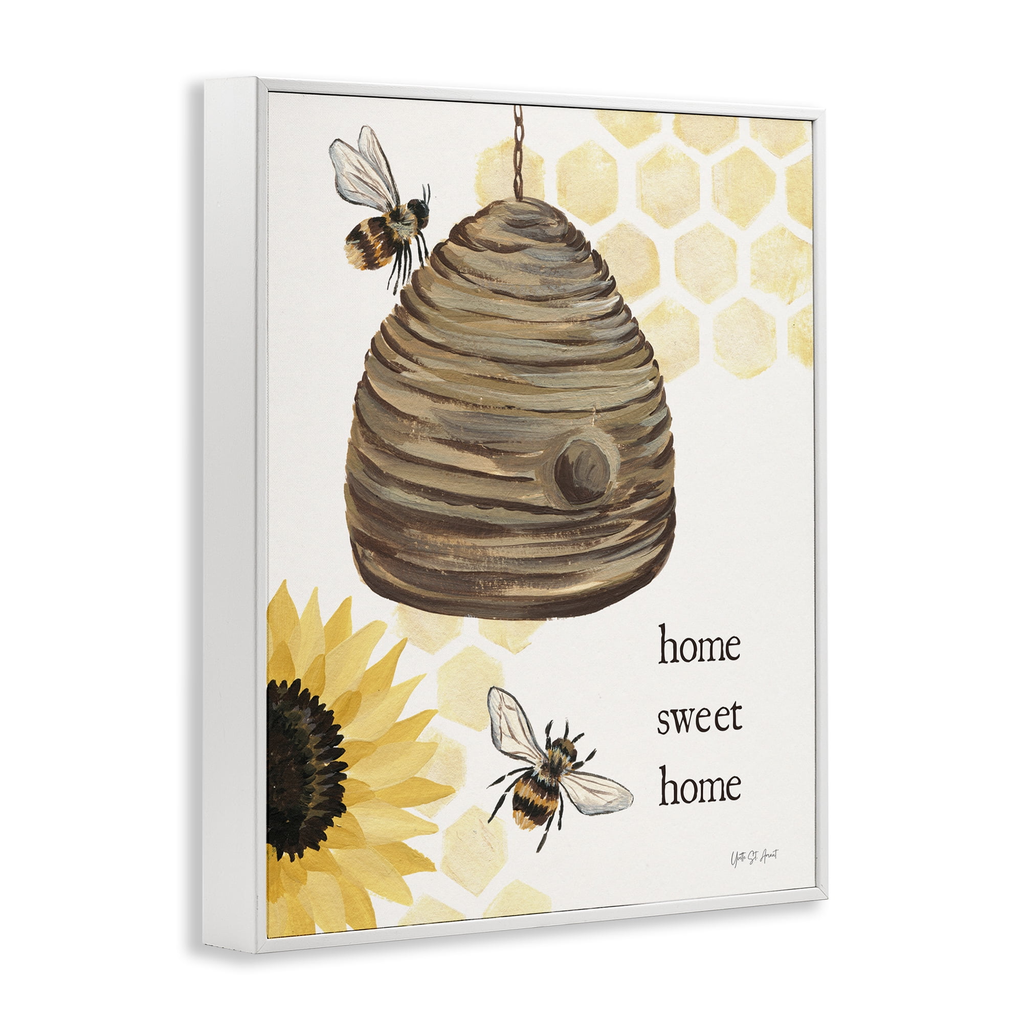 Stupell Industries Sweet Home on Honeycomb Botanical & Floral Painting White Framed Art Print Wall Art, 11 x 14