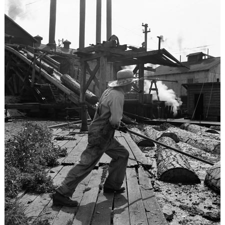 Oregon Saw Mill 1939 Na Pond Monkey Worker Guides The Direction Of Logs From The Mill Pond To The Chute At The Pelican Bay Lumber Co Klamath Falls Oregon Photograph By Dorothea Lange August 1939